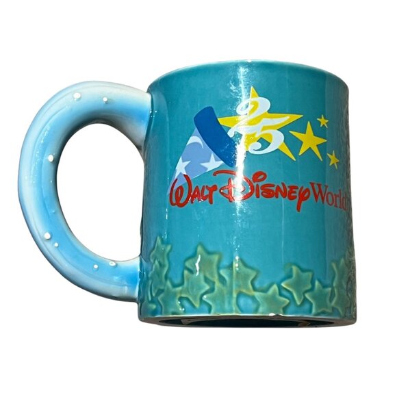 Walt Disney World 25th Anniversary Sorcerer Mickey Ceramic Mug Blue & Red Colors - Picture 2 of 5